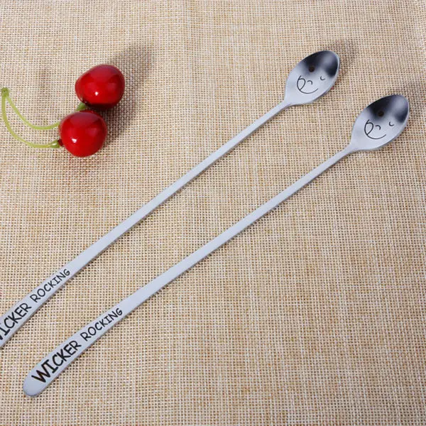 FHEAL New Heavy Long Handle Stainless Steel Cake Dessert Fruit Forks Spoon tableware Smile Face Spoons Forks Flatware (20)