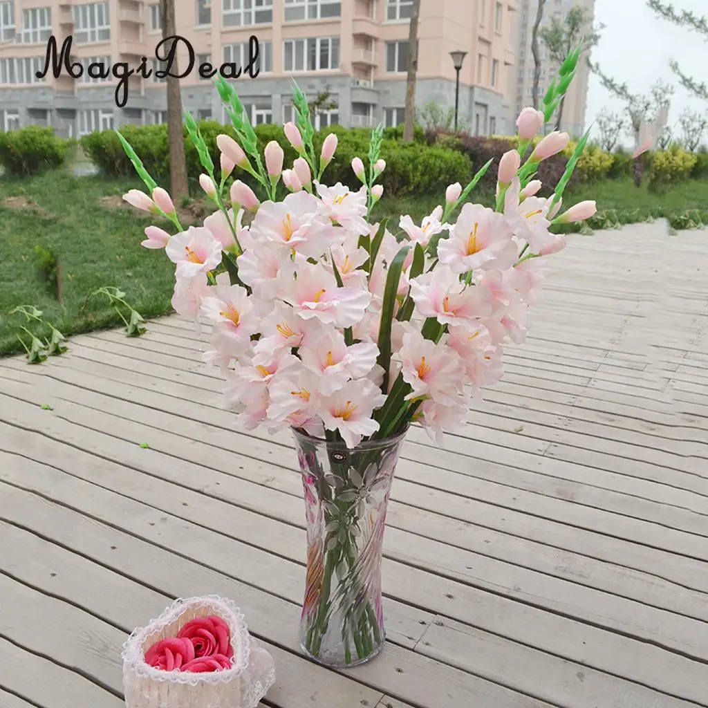Light Pink MagiDeal реалистичный 1 шт. искусственный цветок гладиолуса стебель Свадебный букет/Posy украшение стола домашний декор 8 цветов - Цвет: Light Pink