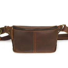 Nesitu Винтаж коричневый толстый прочный Натуральная кожа Мужская поясная сумка для телефона Crazy Horse кожа M8169