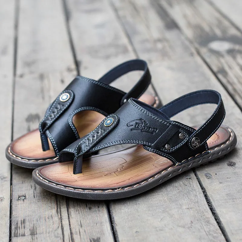 Для мужчин сандалии Новинка Летняя обувь Для мужчин вьетнамки на плоской подошве с молнией Для мужчин пляжные обувь, Тапочки Для мужчин; Sandalias Hombre; большие размеры 38-46 - Цвет: Черный