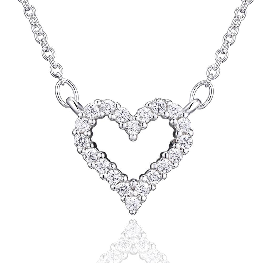 

VOJEFEN 925 Sterling Silver Infinity Love Heart Necklace Zircon Fine Woman's jewelry Charm Mini Heart Pendant Necklace