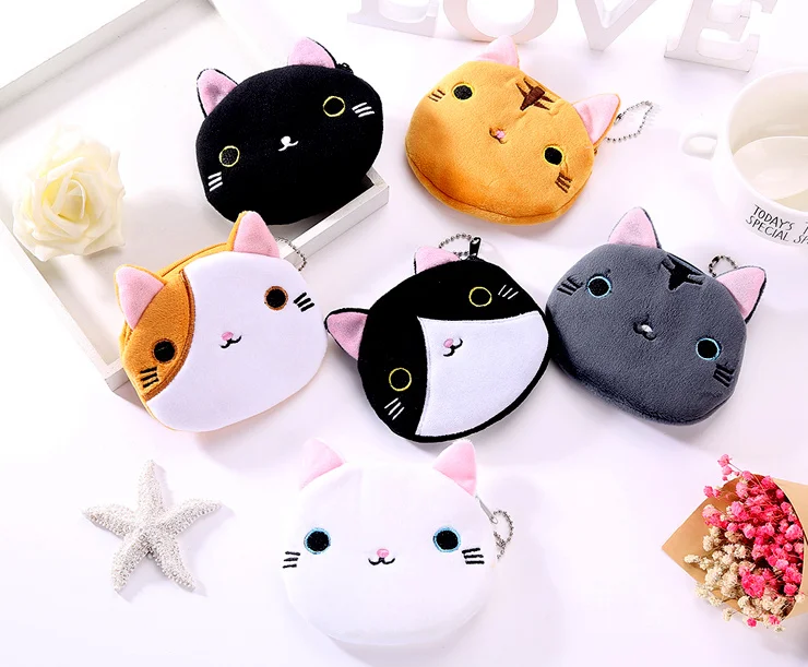 

Quality UP 6 Colors - 10CM Approx. Cats Plush Coin Purse , Coin Wallet BAG , NEW Quality CAT Plush Coin BAG Pouch