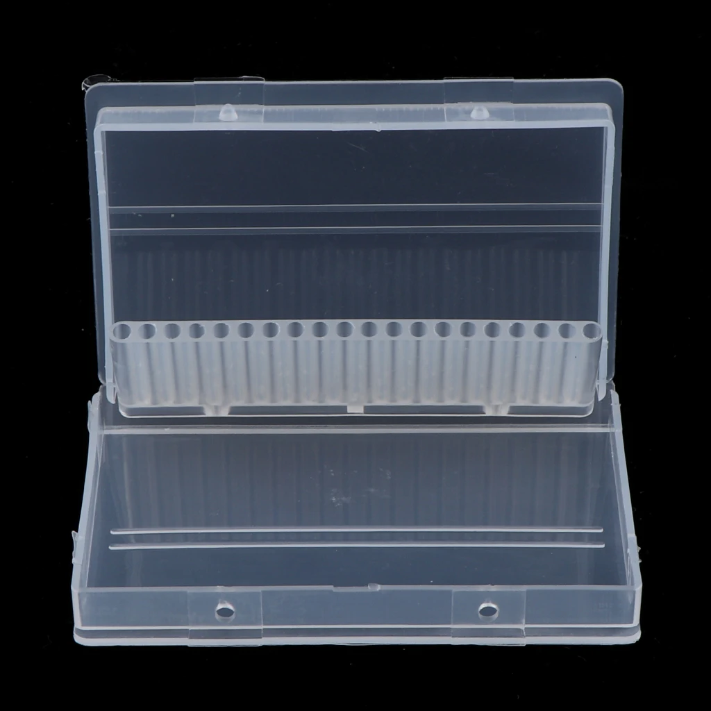 Nail Bit Holder Case, 20 Holes Manicure Drill Bit Storage Display Box Organizer, Clear Plastic Nail Tip Stand