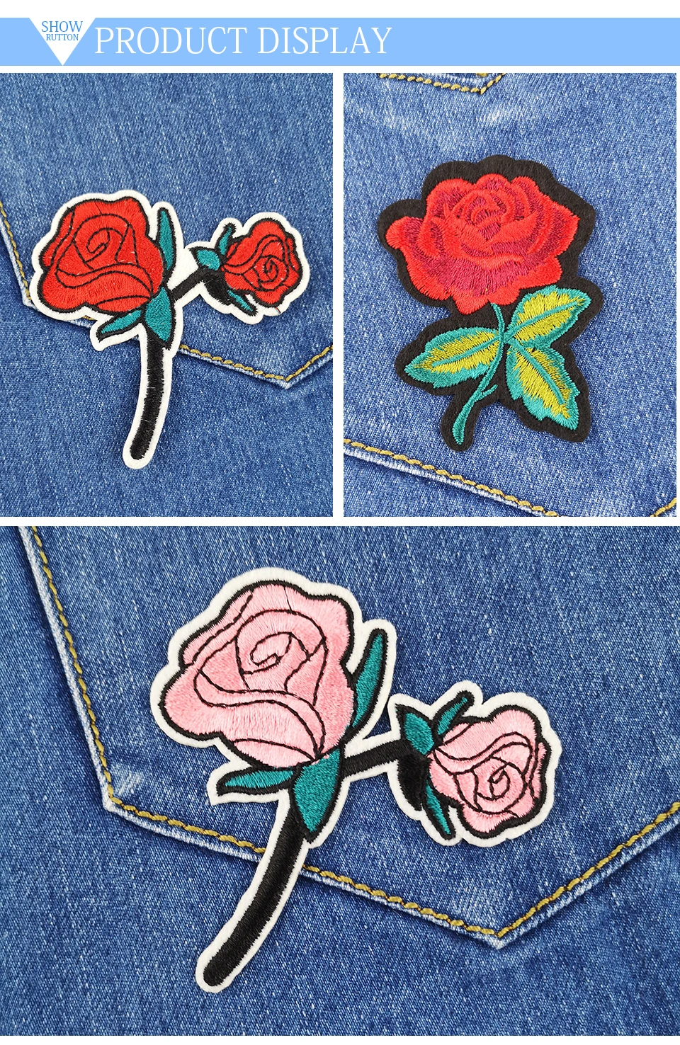 Flower Patch DIY Iron On Embroidery Flower Patches Red Rose 3D Embroidered Flower Applique Motif For Clothes Fabric              8