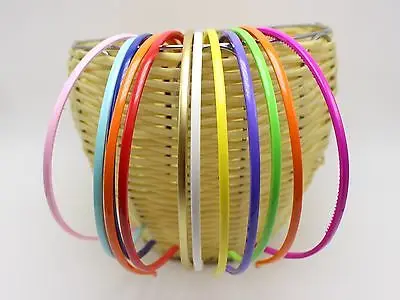 

10 Mixed Bubblegum Color Plastic Narrow Thin Hair band Headband 4mm With Teeth