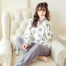 2016 women’s autumn and winter coral fleece sleep set female set casual lounge pants twinset free shipping