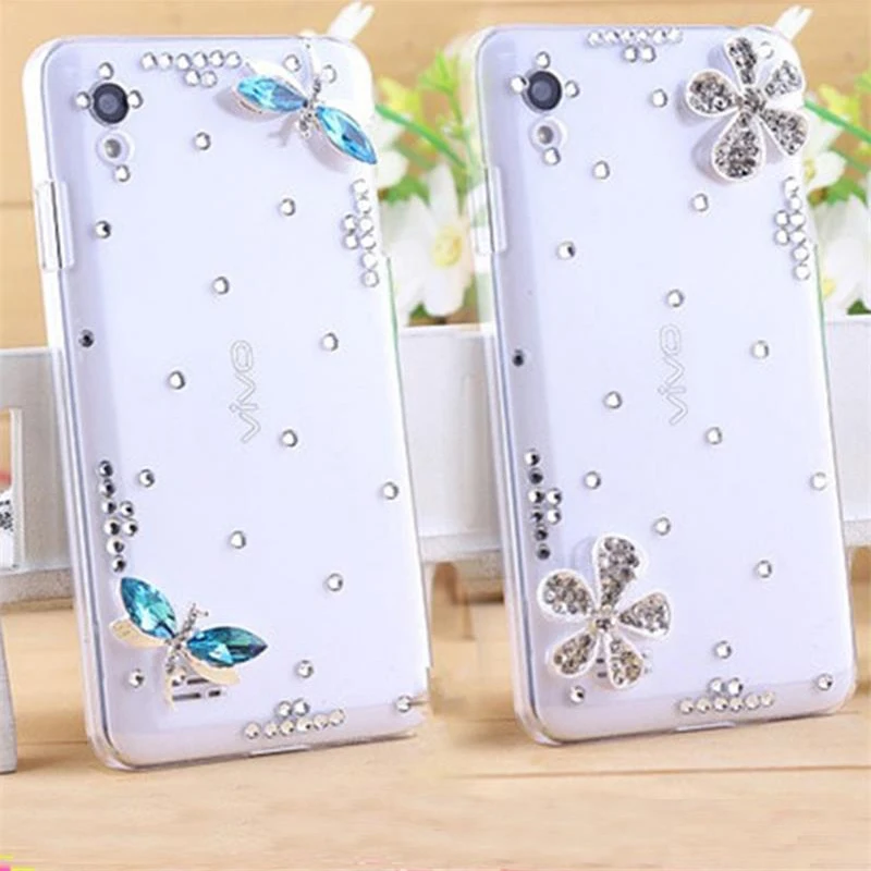 2016 Crystal rhinestones Silver Flower Blue dragonfly Cover diamond case For Huawei P8 LITE |