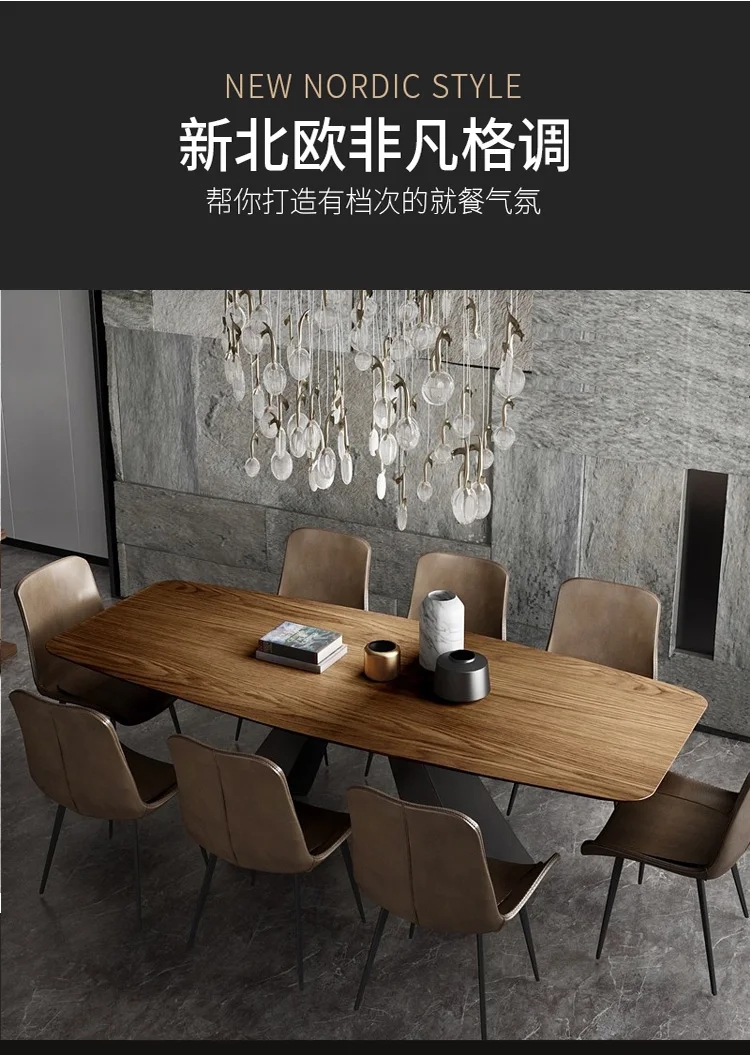 stainless steel Dining Room Set Home Furniture minimalist modern wooden dining table and 8 chairs mesa de jantar muebles comedor