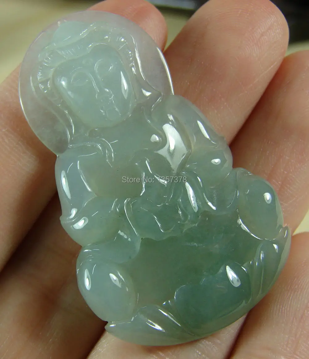 

huij 002749 Certified Icy Green Chinese Jade Kwanyin Natural Grade A Jadeite Pendant