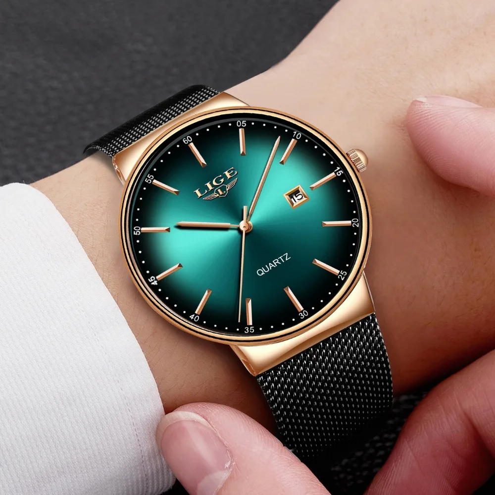 Relogio Masculino lige Top Роскошные Брендовые спортивные Дата мужские водонепроницаемые часы модные часы Для мужчин ультра тонкий циферблат кварцевые часы