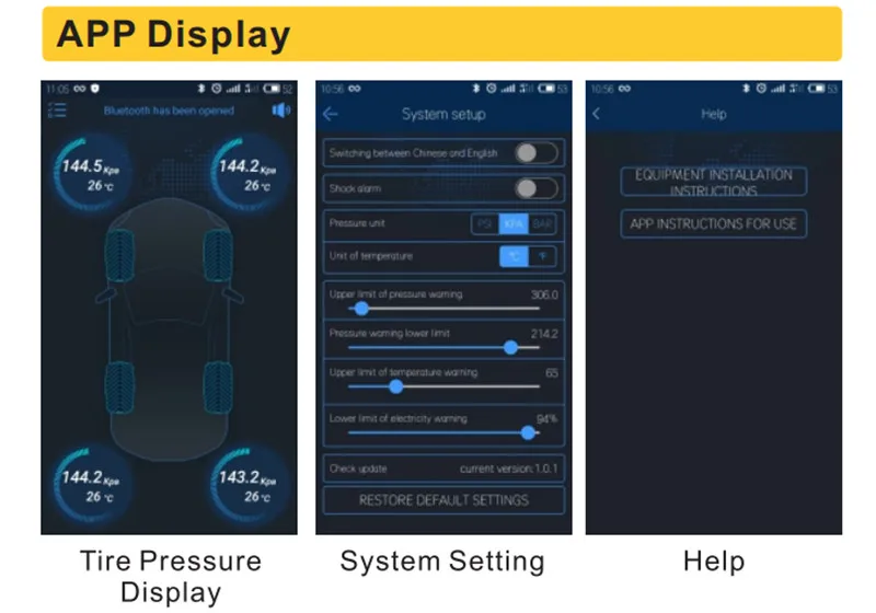 Для Android IOS Smart TPMS автомобильная система контроля давления в шинах Беспроводная сигнализация для шин Bluetooth TMPS с 4 внешними датчиками