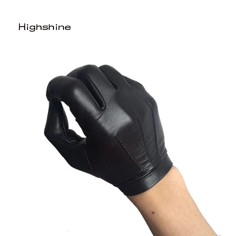 Prix Highshine bouton de poignet non doublé un morceau entier de gants d hiver d écran tactile en cuir de mouton pour les hommes noir et marron