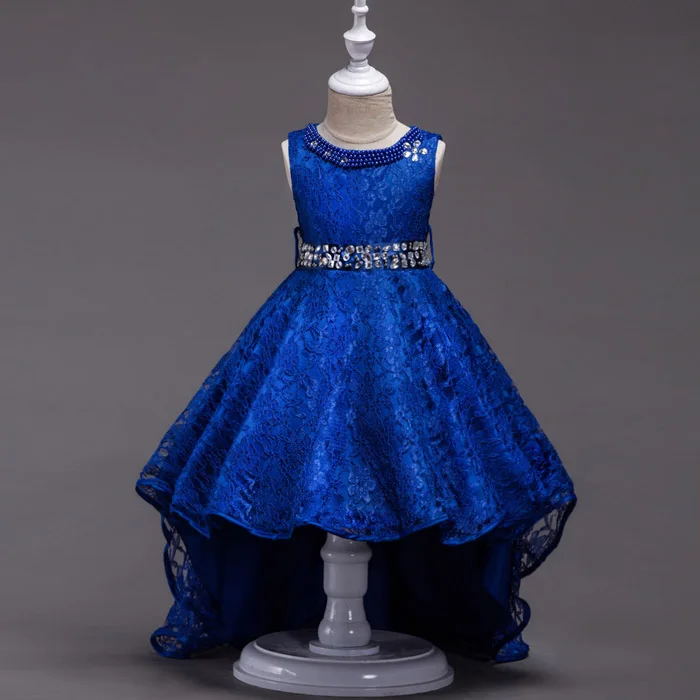 Новые кружевные платья со стразами и хвостом для девочек костюм принцессы, vestidos Infantis платье на свадьбу, день рождения для детей 4, 6, 8, 10, 12, 14 лет - Цвет: C5