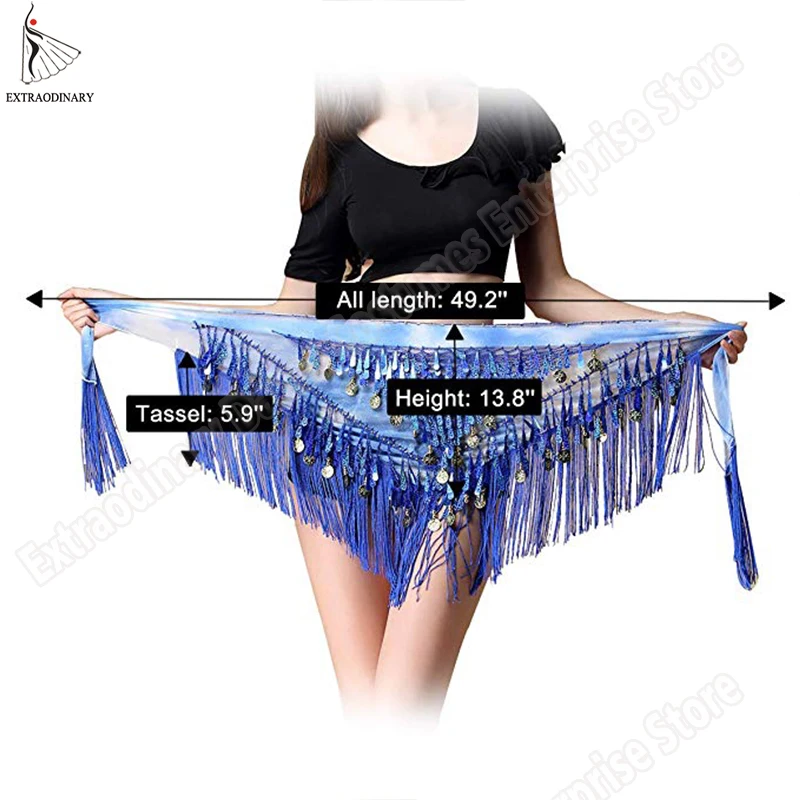 6 color tassel with sequins belly dance hip scarf for women