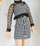 grid set Новинка, 3 предмета/комплект, элегантная кукла, Дамское Платье, комплект, газовая черная рубашка, плотная черная юбка в сеточку для кукол blyth licca azone ob24, аксессуары - Цвет: grid set