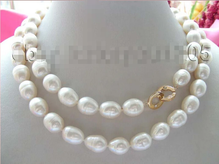 

FREE SHIPPING 32" Natural 15mm White Rice Pearl Necklace 14k! (A0513)
