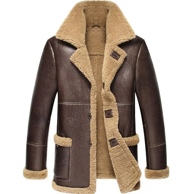 

2018 New Men Sheepskin Leather Winter Jacket Think Warm Fur One Men's Motorcycle Genuine Leather Coat Real leather jacket men