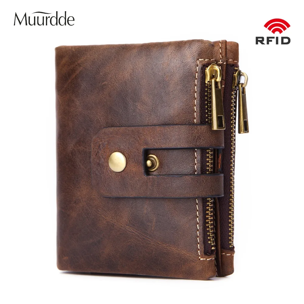 

Muurdde Genuine Leather Men Wallets Small Men's Walet Hasp Zipper Male Portomonee Short Coin Purse Brand Perse Carteira For Rfid
