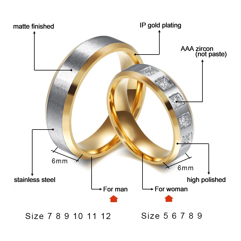 Meaeguet модное CZ обручальное кольцо для пары золотого цвета любовника обручальное кольцо из нержавеющей стали обручальные кольца