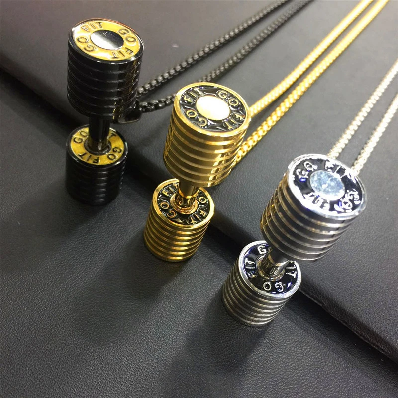 Dumbbell Necklace Titanium Steel Fitness Weight Lifting Barbell