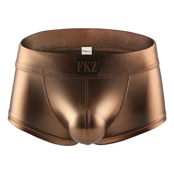 

PU Faux Leather Underpants Men Plus Size boxers Mens U Convex Pouch Boxers Black Nylon Sexy Shorts Male Gay Underwear