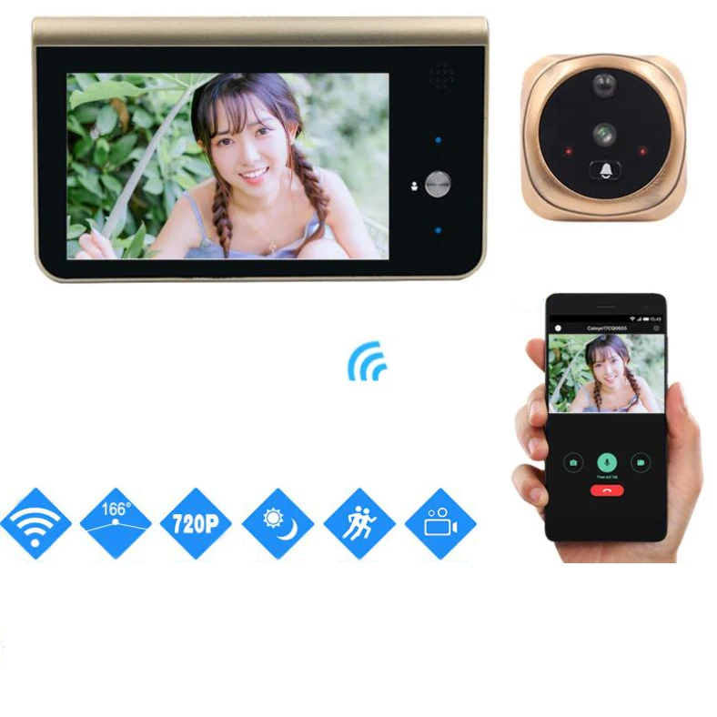 WIFI Wireless Digital Peephole Door Viewer 4.3" TFT LCD Monitor HD IR