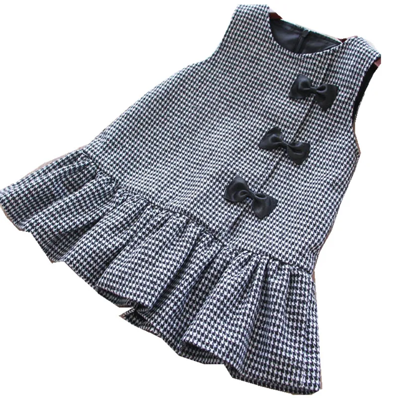 

girl christmas dress princess plaid sleeveless bow Winter Kids Dresses For Girls Clothes Baby girl clothes Party Dress Holiday