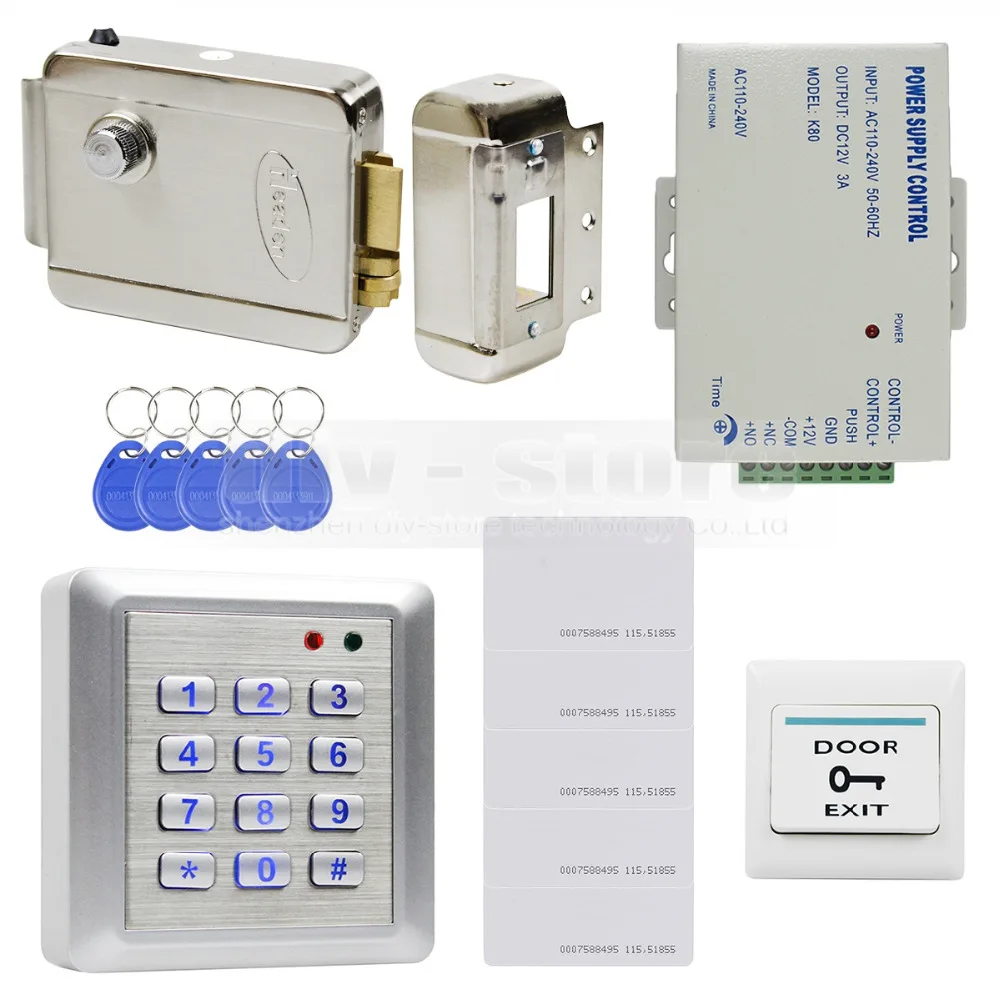 

DIYSECUR 125KHz RFID Keyboard Access Control Full Kit Set + Electric Lock+ Exit Button Brand New