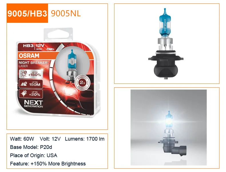 Лампа Ксеноновая OSRAM H1 H3 H4 H7 H8 H11 HB3(9005) HB4(9006) 12V Автомобильные фары лампы галогенные лампы ближнего света, лампа для противотуманной фары+ 150% Яркость