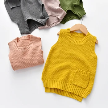 

weLaken Baby Boys Girls Sweaters Toddler Children's Fashion Solid Knit Pullover Sleeveless Sweaters Kid Costume 2019 New Clothes