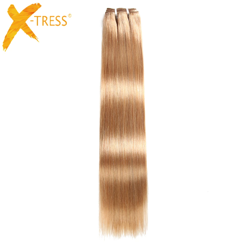 X-TRESS перуанский натуральные волосы Weave Связки цельнокроеное платье только 8-22 дюймов блондинка 27 # яки прямо Волосы remy Уток Бесплатная