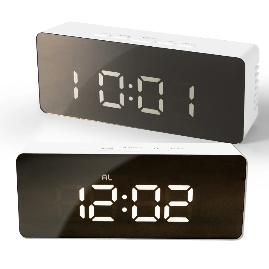 

Digital LED Mirror Alarm Clock DC5V AAA*3 Snooze Table Clock Wake Up Light Electronic Temperature Display Home Decoration Clock
