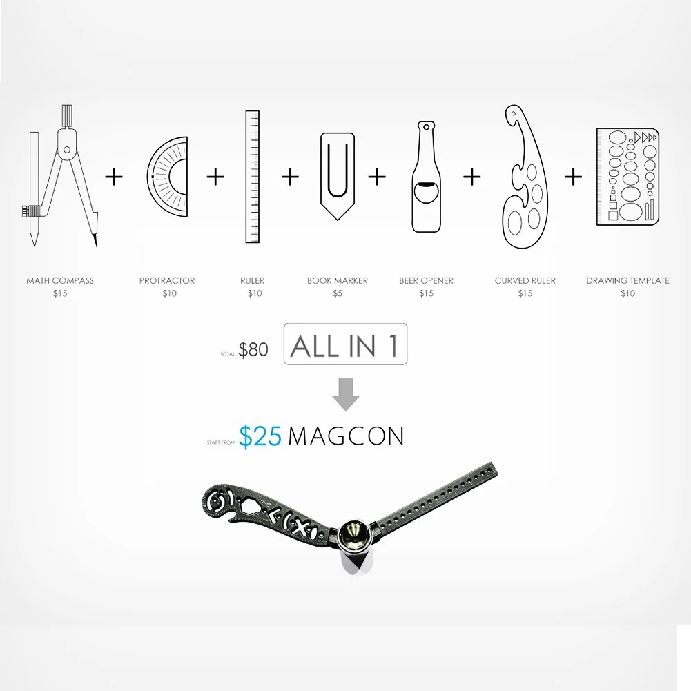 

Portable Tool Drawing Ruler Multi Function Stainless Steel All In One Mini Magnetic Measurement Stationery Versatile For EDC