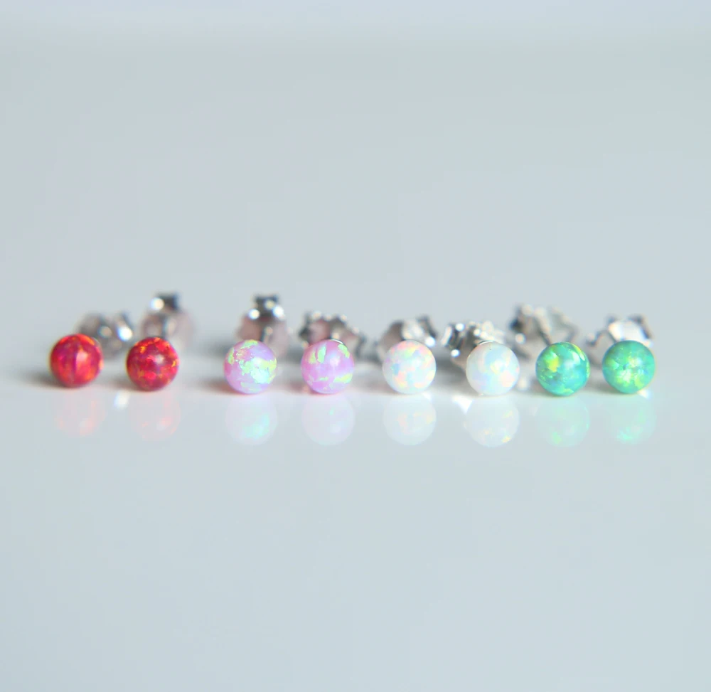 925 пробы, серебряные серьги-гвоздики для женщин, модные, белые, зеленые, розовые, красные, огненный опал, серьги, ювелирное изделие для девушек