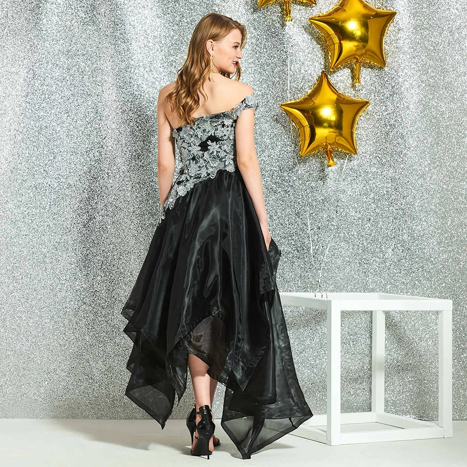 Dressv черные коктейльные Элегантные аппликации с одним плечом трапециевидной формы, длиной до колен, торжественное платье для свадебной вечеринки, коктейльное платье из фатина