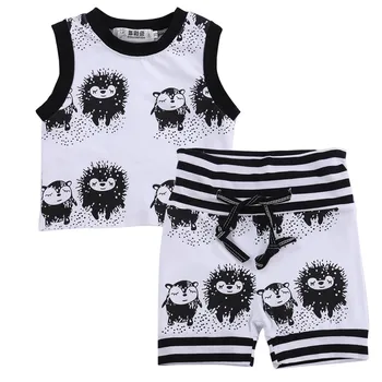 

Newborn Baby Girl Boy Clothes Hedgehog print sleeveless Vest Tops +Shorts summer cotton 2pcs outfits overall 0-24M