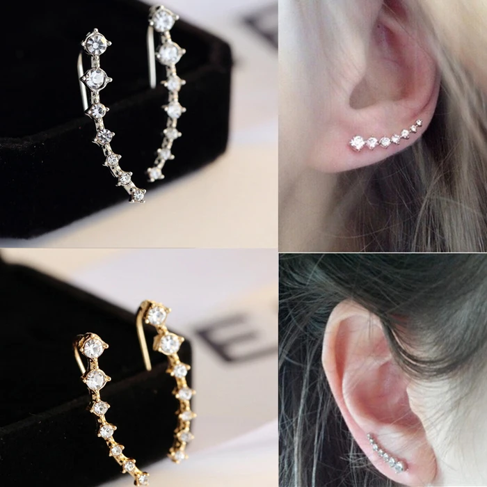 

Gold Sliver New Four-Prong Setting 7 pcs CZ Crystal gold color Ear Hook Stud Earrings Jewelry for women stud earring