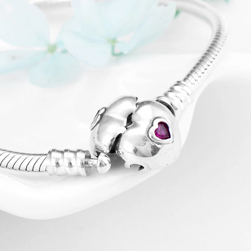 Высокое качество 925 пробы серебряный розовый циркон сердце женский браслет модная цепочка из змеиных костей ювелирные изделия День святого Валентина