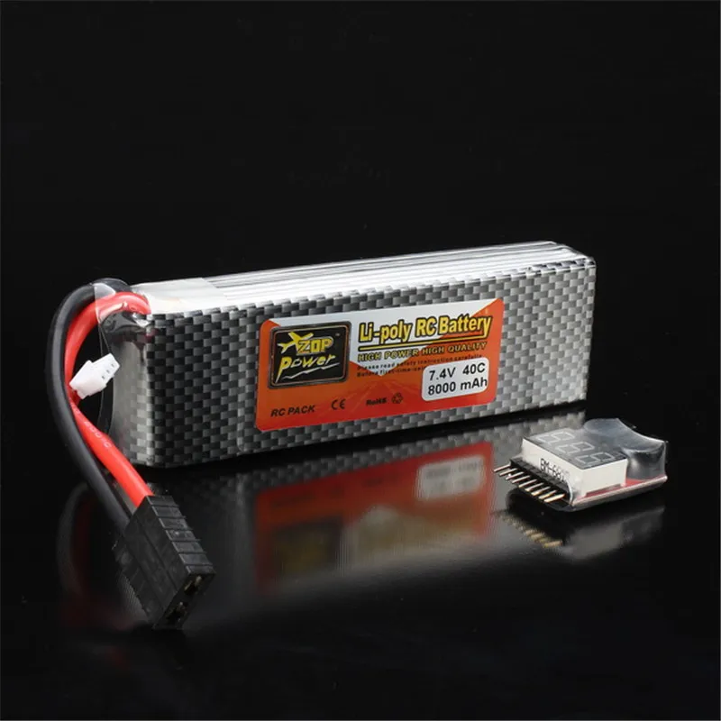 

Rechargeable Lipo Battery ZOP Power 7.4V 8000mAh 2S 40C Lipo Battery For TRX Plug With Battery Alarm For Traxxas
