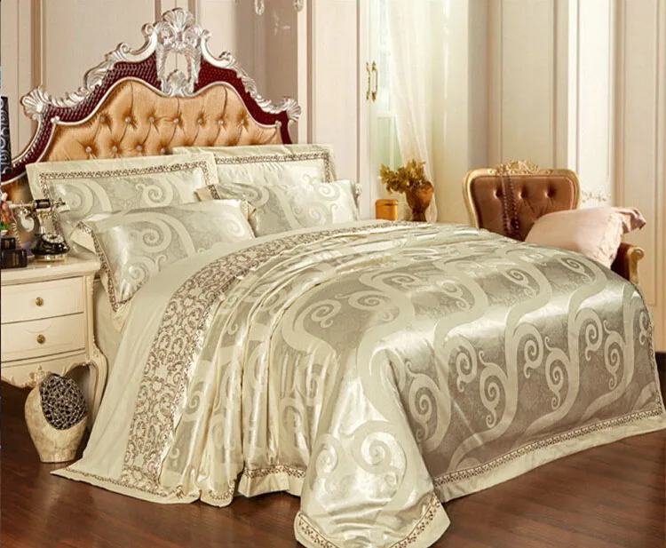 luxury wedding silk bedding set wide edge artificial silk bed covers AB