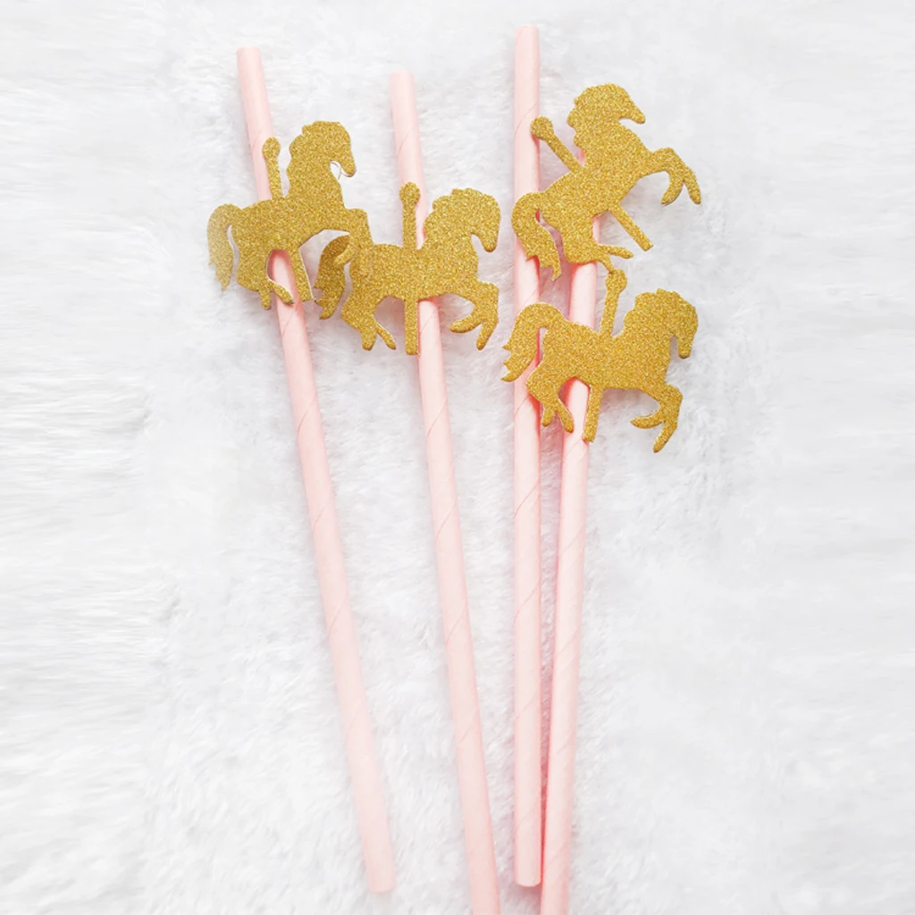 25x Pink Shinning Unicorn Paper Straws Kids Birthday Paper Tableware Party Favours