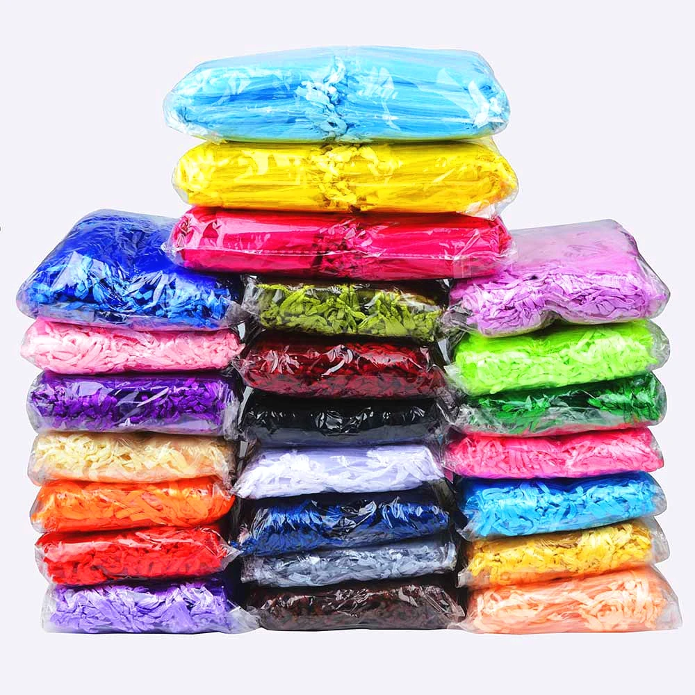 50 pz/lotto 24 colori borsa per gioielli sacchetti regalo in Organza per sacchetti di imballaggio per gioielli sacchetti con coulisse per la conservazione del regalo di nozze all'ingrosso