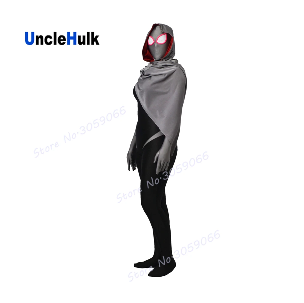 Высокое качество SpiderGwen печатных спандекс лайкра зентай костюм(с капюшоном и плащ) | UncleHulk