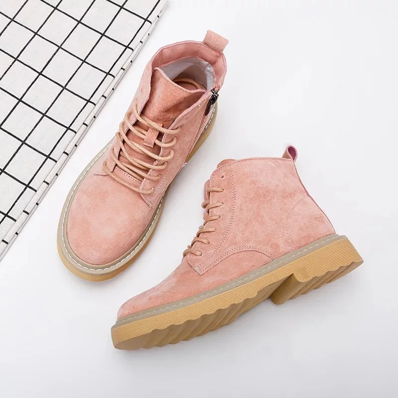 

Martin Boots Female 2018 Autumn New Retro Boots Women's Matte Thick High-Top Lace-Up Boots