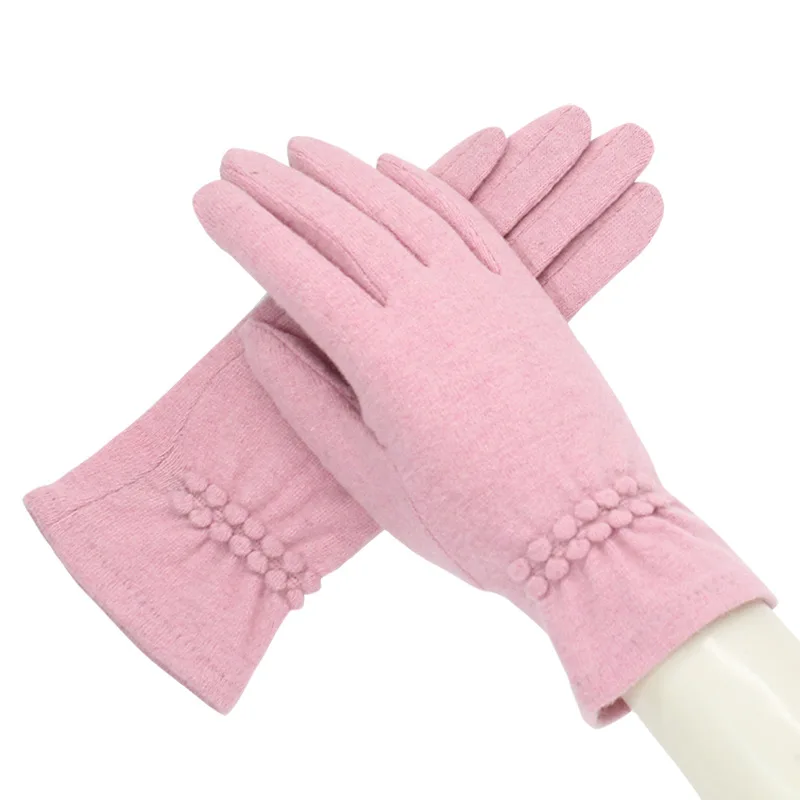 

Fashion Elegant Female Cashmere Touch Screen Gloves Winter Women Warm Luxury Cashmere Full Finger Dotted Embroidery Gloves