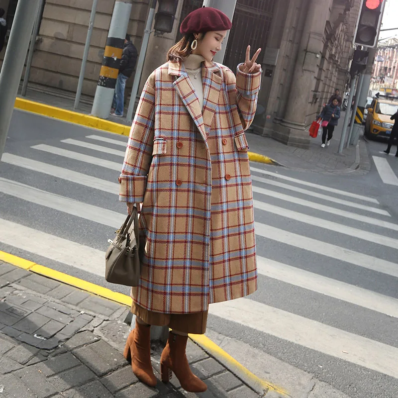 Winter Woolen Coat New Boutique Fashion Large size Plaid Women Coat Thicken Long Autumn Wool Woolen Coat Casual Outerwear Female