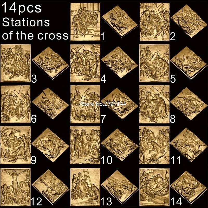 14 шт. Модель 3D STL для резной фигуры с ЧПУ Путь печали Христа модель распятия