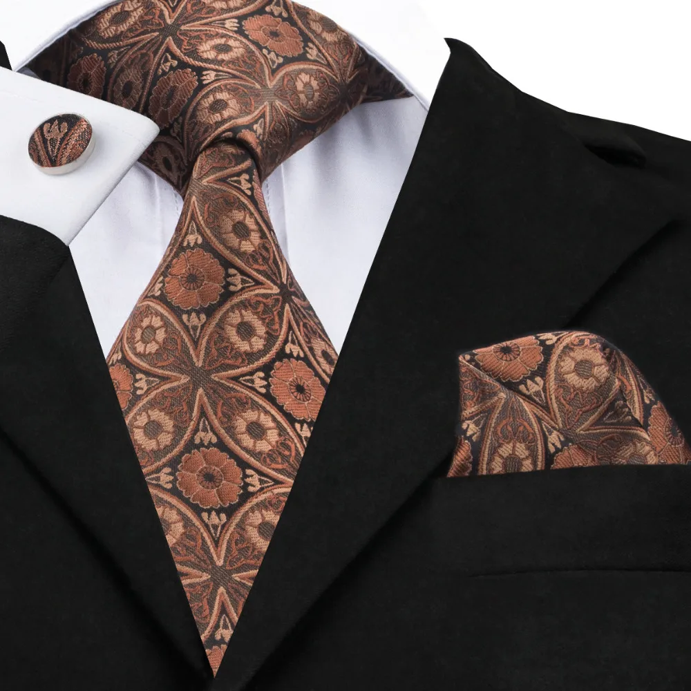 SN 460 Sienna Floral Tie Hanky Cufflinks Sets Men's 100% Silk Ties for ...