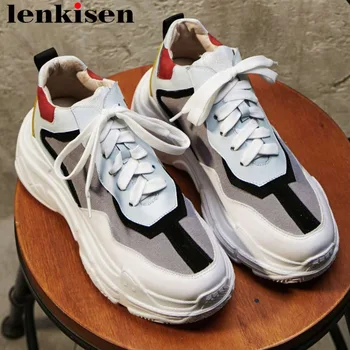 

2019 vintage mixed colors thick med bottom platform lace up concise ventilated vulcanized shoes mesh natural leather shoes L31