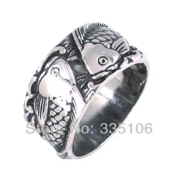 

Free Shipping! Romantic Double Fishes Ring Stainless Steel Jewelry Fashion Motor Biker Women Men Ring SWR0116